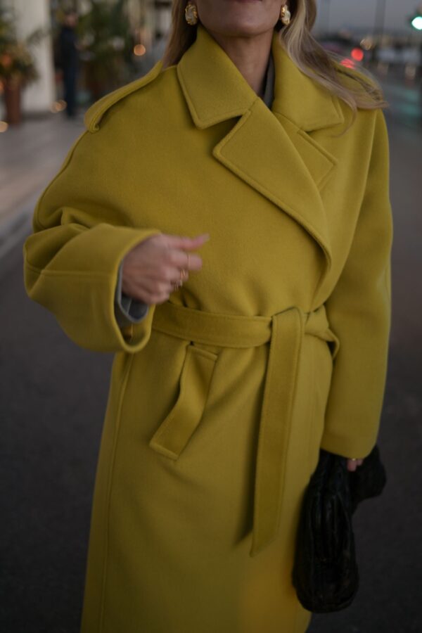 xeimerino palto. makry palto, outwear ,coat ,wool coat, maxi coat,lime color